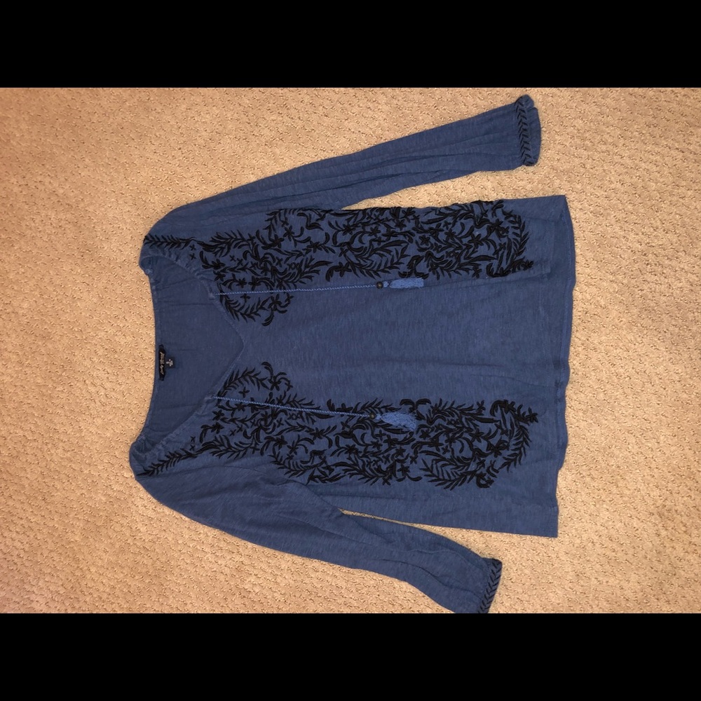 Blue lace up blouse
